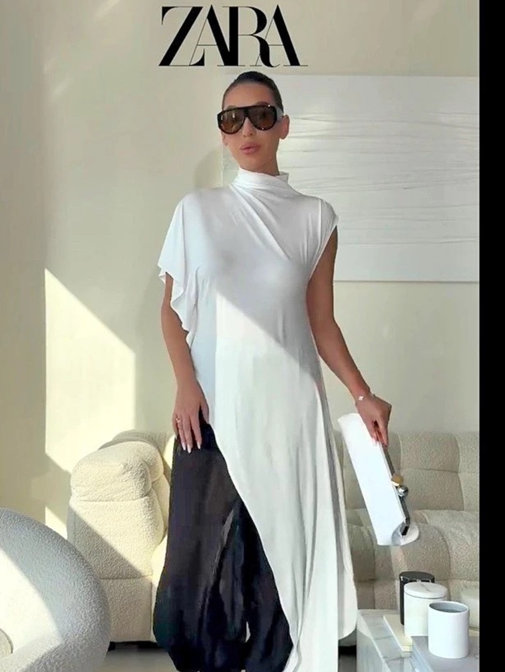 Zara Asymmetric Tunic Top Color Block White